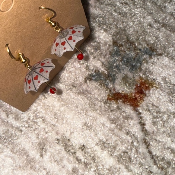 Handcrafted Rainy Day Heart Umbrella Earrings - Picture 4 of 5